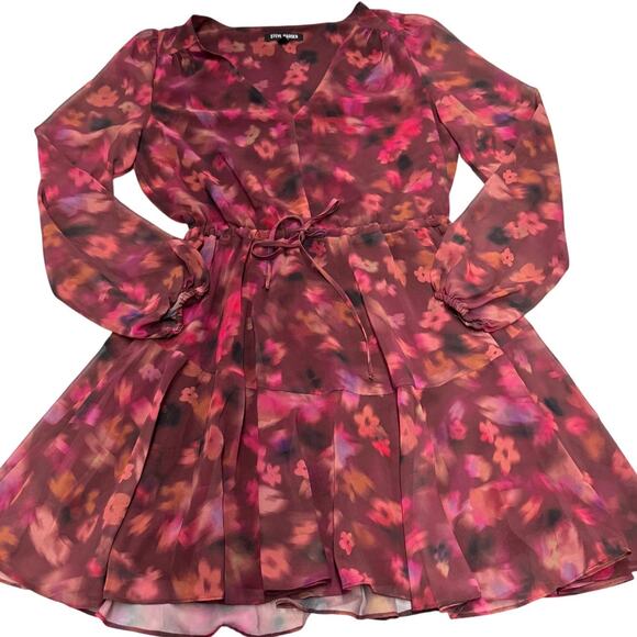 Steve Madden Dress Womens Small Pink Floral Kara Mini Puff‎ Sleeve - Picture 2 of 9